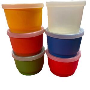6 Vintage Tupperware Snack Containers & Lids 4oz Diaper Bag Lunch Cereal Nuts